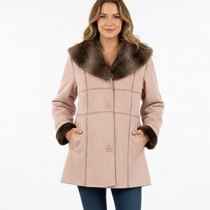 Pizazz Pink Faux Suede and Faux Fur Trim Button Up Coat Size Large